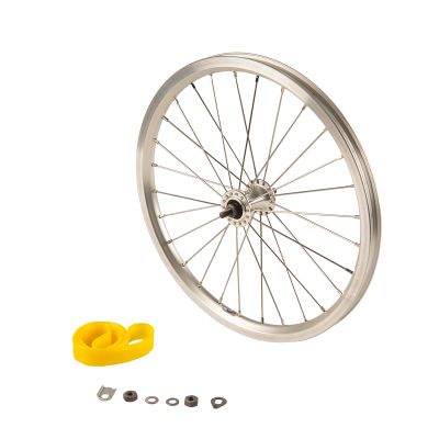RUEDA DELANTERA RADIADA BROMPTON CON FIJACIONES STANDARD EN PLATA RUEDA DELANTERA RADIADA BROMPTON CON FIJACIONES STANDARD EN PLATA