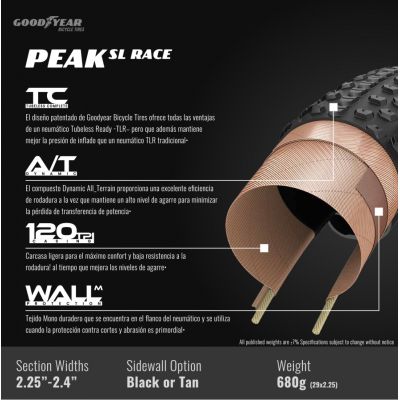 CUBIERTA GOODYEAR PEAK SL 29x2.40 TLC NEGRO/MARRON CUBIERTA GOODYEAR PEAK SL 29x2.40 TLC NEGRO/MARRON
